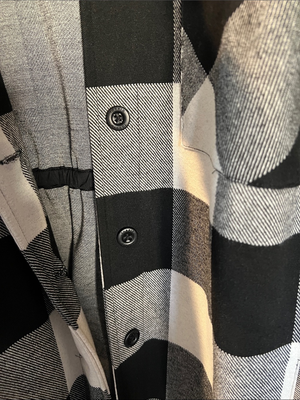 torrid Black, White & Gray Plaid Hooded Toggle Coat - Picture 5 of 7